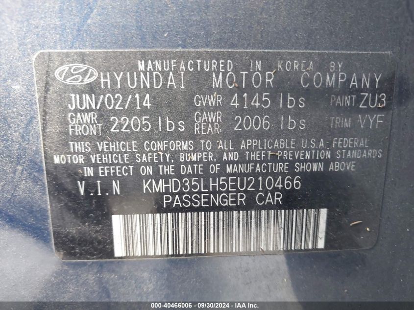 2014 Hyundai Elantra Gt VIN: KMHD35LH5EU210466 Lot: 40466006