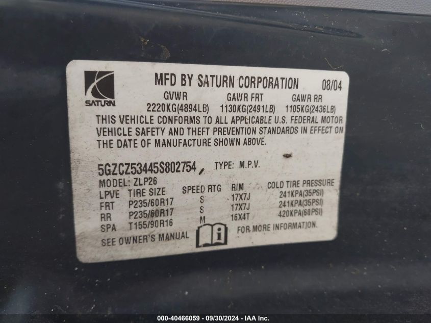 5GZCZ53445S802754 2005 Saturn Vue V6