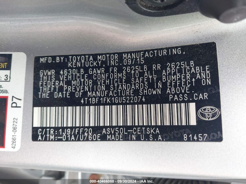 4T1BF1FK1GU522074 2016 Toyota Camry Se