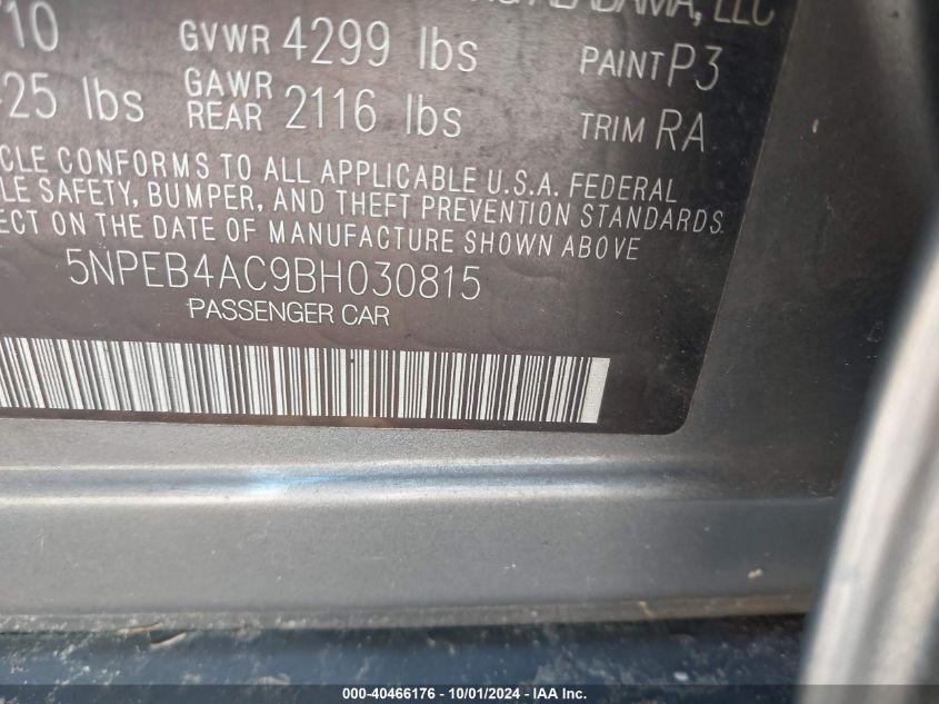 5NPEB4AC9BH030815 2011 Hyundai Sonata Gls