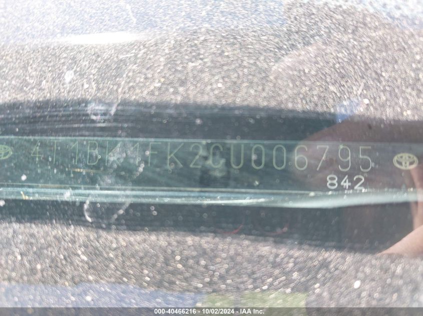 4T1BK1FK2CU006795 2012 Toyota Camry Se V6