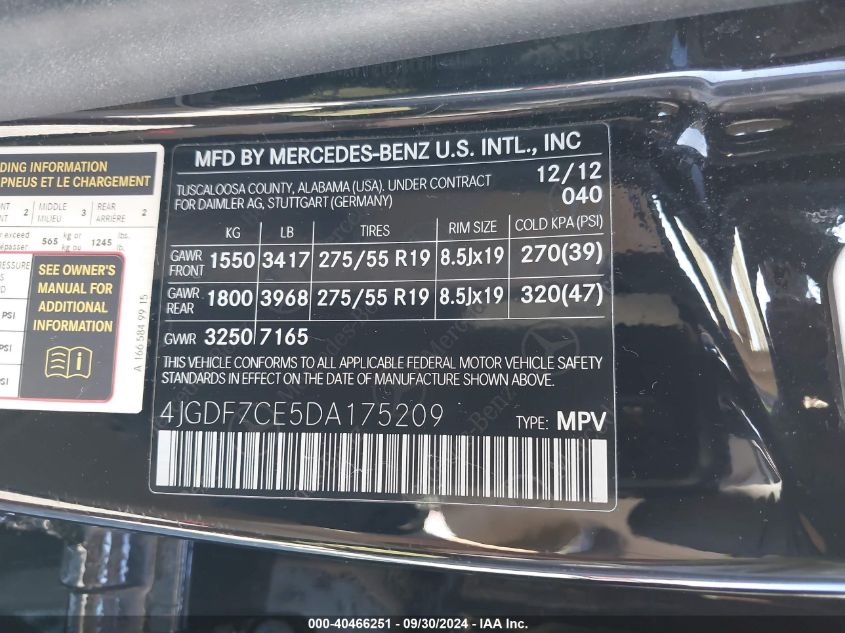 4JGDF7CE5DA175209 2013 Mercedes-Benz Gl 450 4Matic