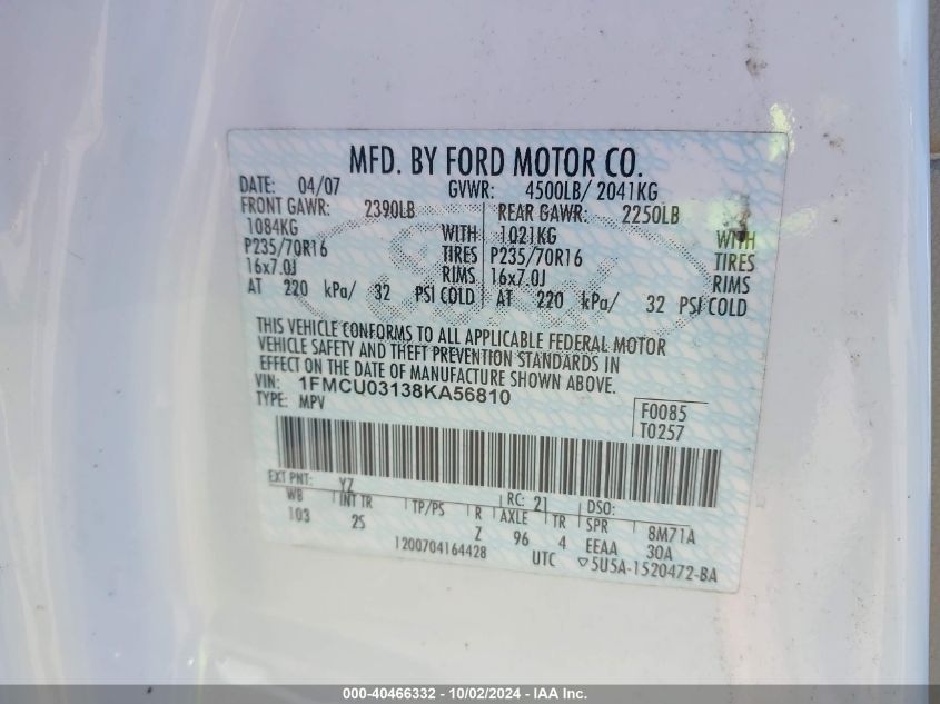 1FMCU03138KA56810 2008 Ford Escape Xlt