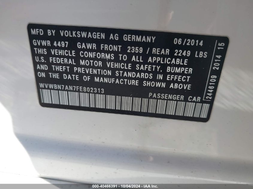 WVWBN7AN7FE802313 2015 Volkswagen Cc Sport