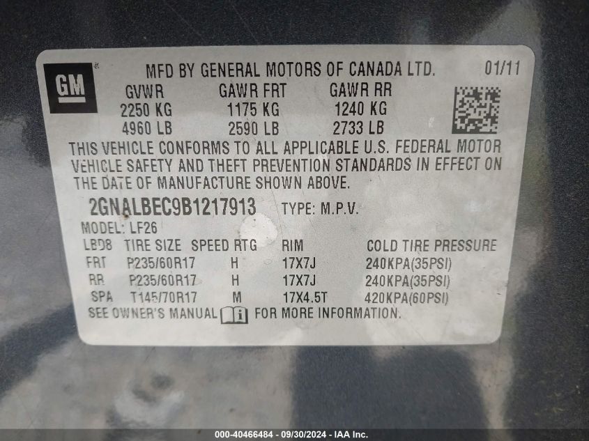 2GNALBEC9B1217913 2011 Chevrolet Equinox Ls