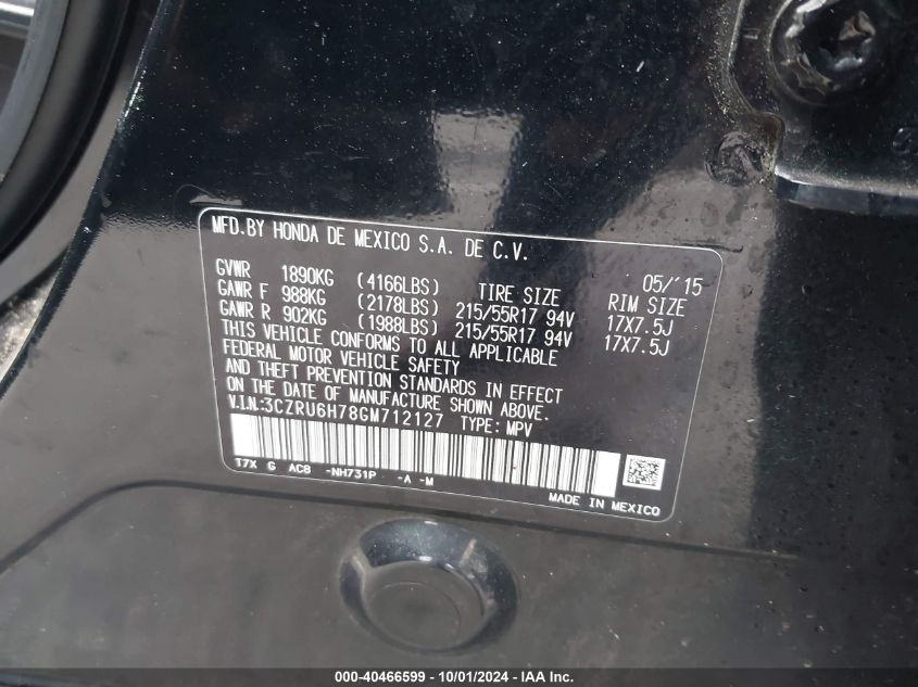 3CZRU6H78GM712127 2016 Honda Hr-V Exl