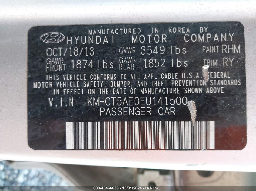 KMHCT5AE0EU141500 2014 Hyundai Accent Gls/Gs