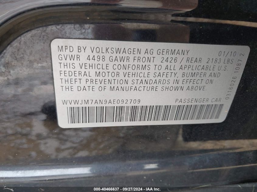 WVWJM7AN9AE092709 2010 Volkswagen Passat Komfort