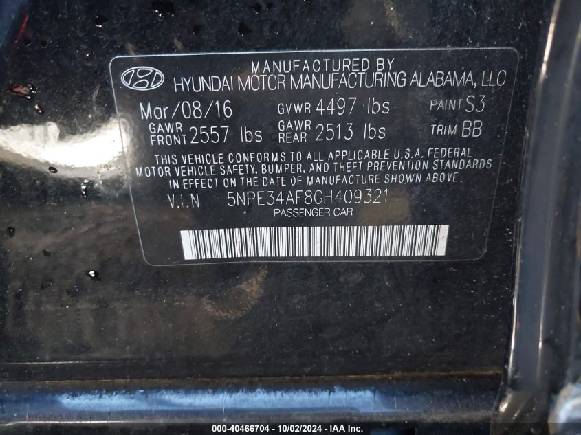 5NPE34AF8GH409321 2016 Hyundai Sonata Limited