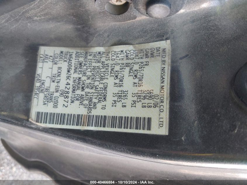 1N6AD06W26C428872 2006 Nissan Frontier Se