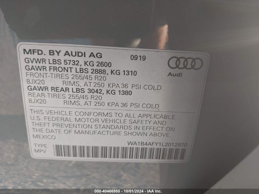 WA1B4AFY1L2012970 2020 Audi Sq5 Premium Plus