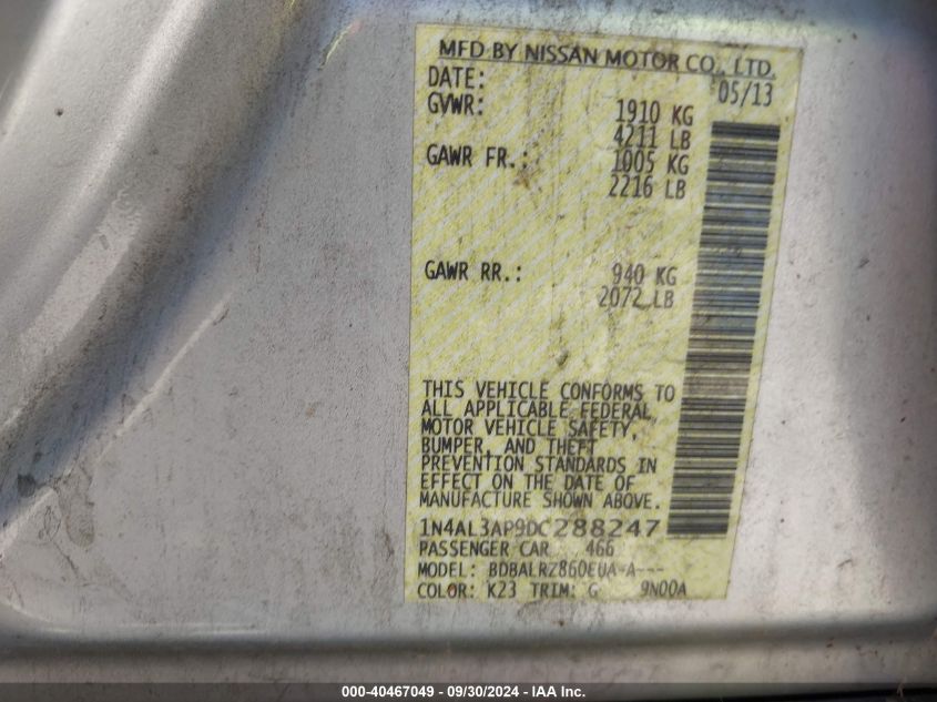 1N4AL3AP9DC288247 2013 Nissan Altima 2.5 S