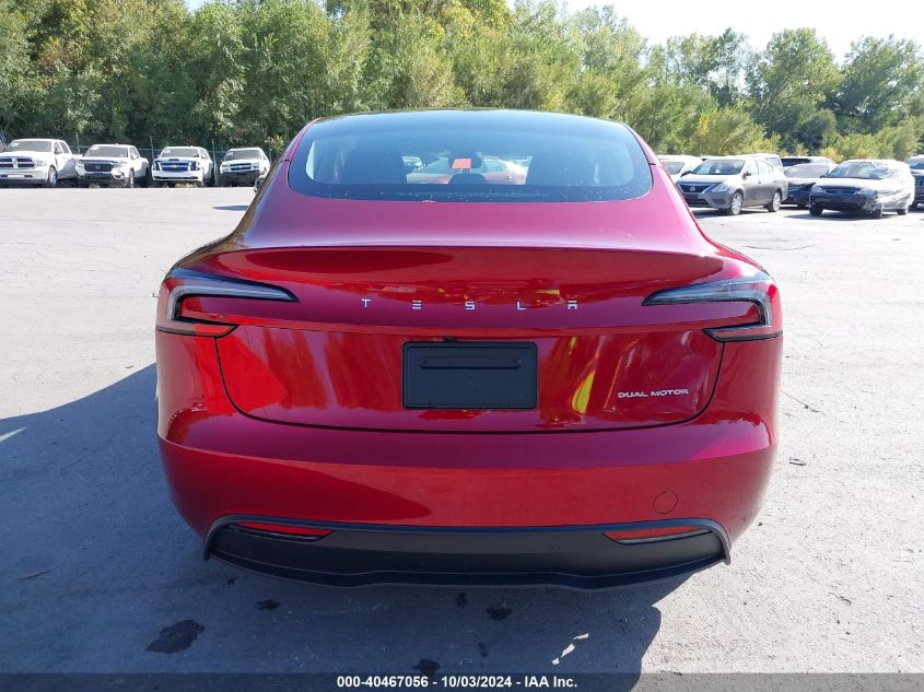 2024 Tesla Model 3 Long Range Dual Motor All-Wheel Drive VIN: 5YJ3E1EB7RF823800 Lot: 40467056