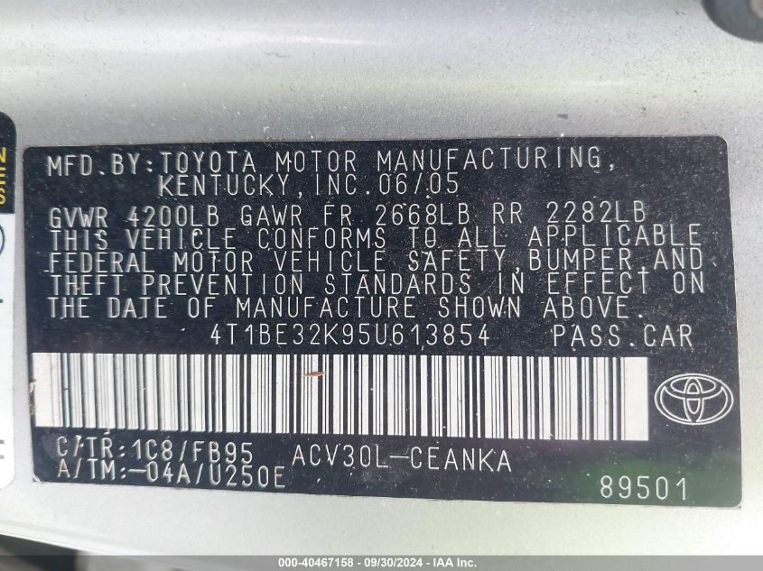 4T1BE32K95U613854 2005 Toyota Camry Le/Xle/Se