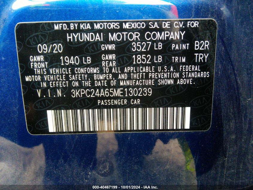 3KPC24A65ME130239 2021 Hyundai Accent Se