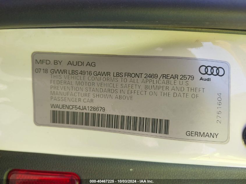 WAUENCF54JA128679 2018 Audi A5 2.0T Premium