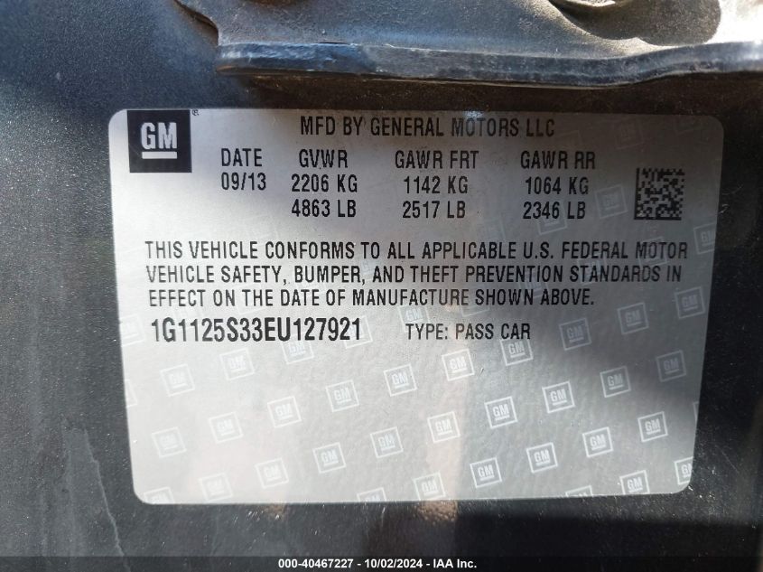 1G1125S33EU127921 2014 Chevrolet Impala 2Lt