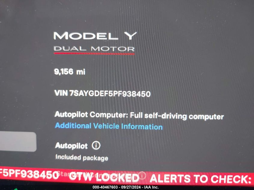 2023 Tesla Model Y Performance Dual Motor All-Wheel Drive VIN: 7SAYGDEF5PF938450 Lot: 40467603