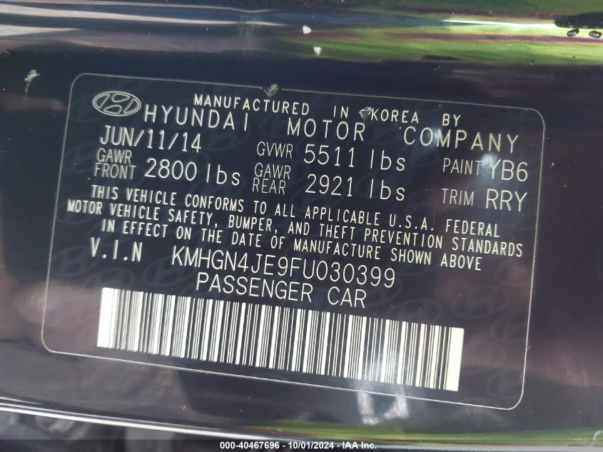 KMHGN4JE9FU030399 2015 Hyundai Genesis 3.8L