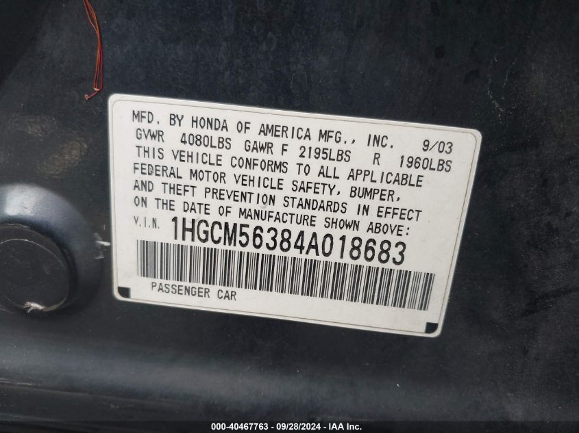 1HGCM56384A018683 2004 Honda Accord 2.4 Lx