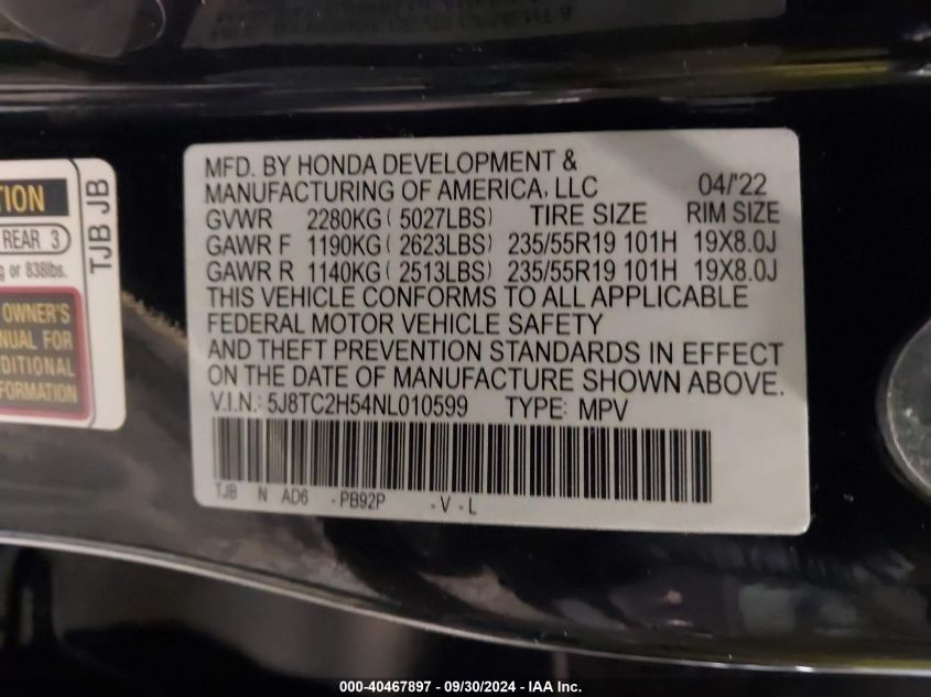 5J8TC2H54NL010599 2022 Acura Rdx Technology