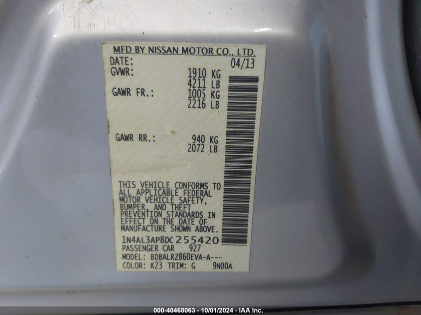 1N4AL3AP8DC255420 2013 Nissan Altima 2.5/S/Sv/Sl