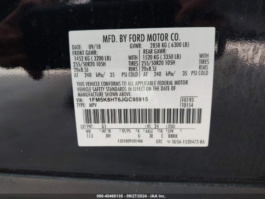 1FM5K8HT6JGC95915 2018 Ford Explorer Platinum