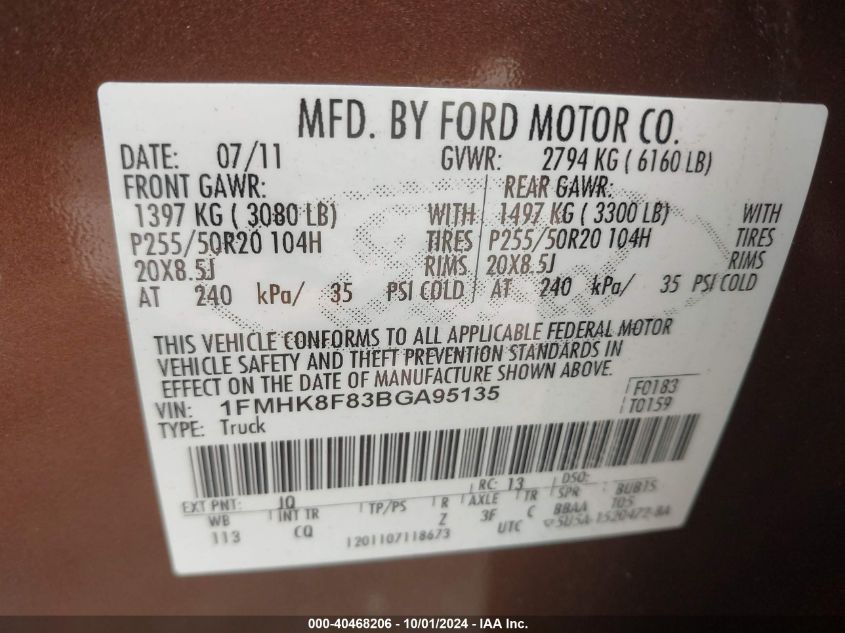 1FMHK8F83BGA95135 2011 Ford Explorer Limited