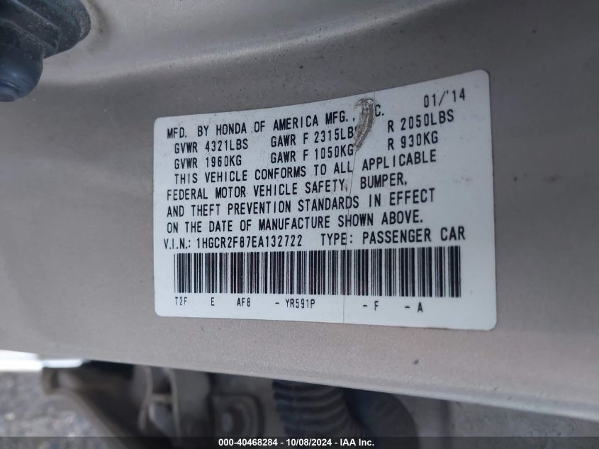 1HGCR2F87EA132722 2014 Honda Accord Exl