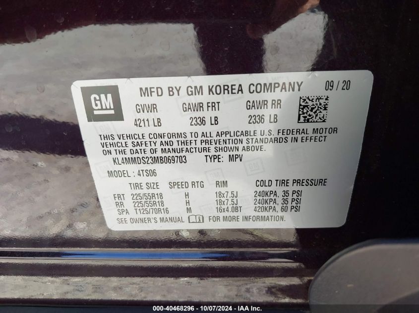 2021 Buick Encore Gx Fwd Select VIN: KL4MMDS23MB069703 Lot: 40468296