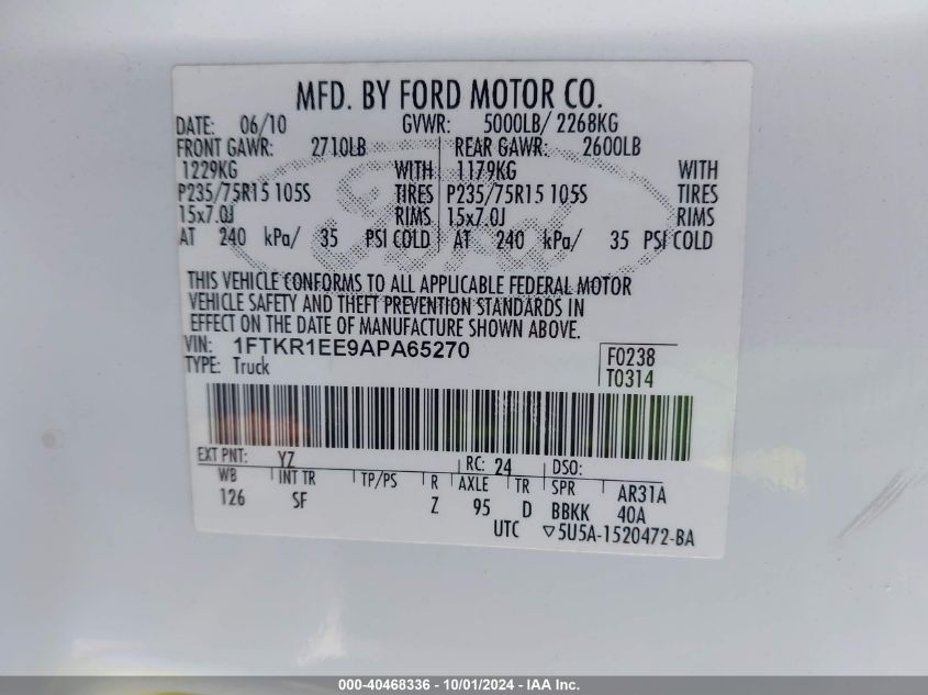 1FTKR1EE9APA65270 2010 Ford Ranger Sport