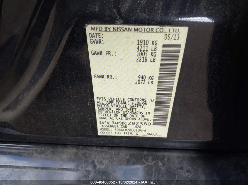1N4AL3AP9DC292380 2013 Nissan Altima 2.5 S