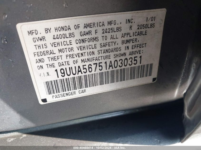 19UUA56751A030351 2001 Acura Tl 3.2