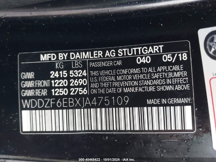 WDDZF6EBXJA475109 2018 Mercedes-Benz E 43 4Matic Amg