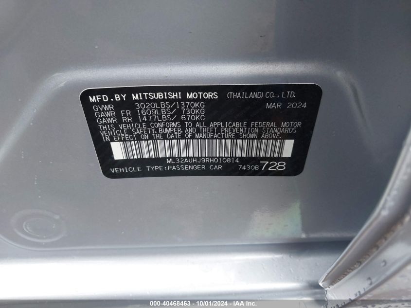 ML32AUHJ9RH010814 2024 Mitsubishi Mirage Es