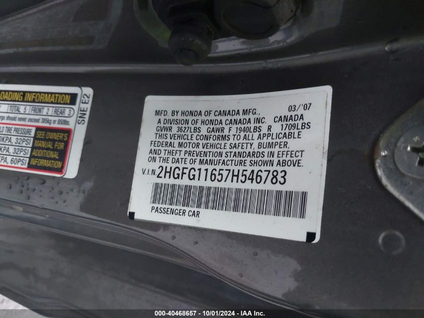 2HGFG11657H546783 2007 Honda Civic Lx