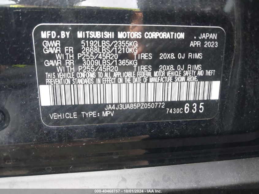 2023 Mitsubishi Outlander Se 2.5 2Wd VIN: JA4J3UA85PZ050772 Lot: 40468757