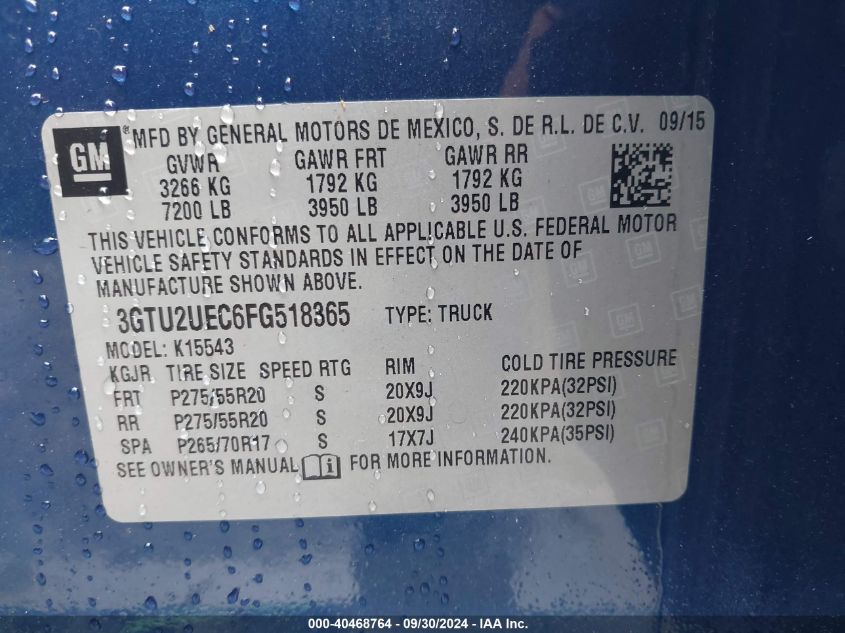 3GTU2UEC6FG518365 2015 GMC Sierra 1500 K1500 Sle