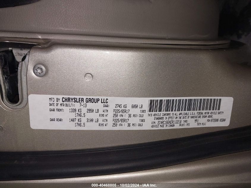 2C4RC1BGXER112218 2014 Chrysler Town & Country Touring