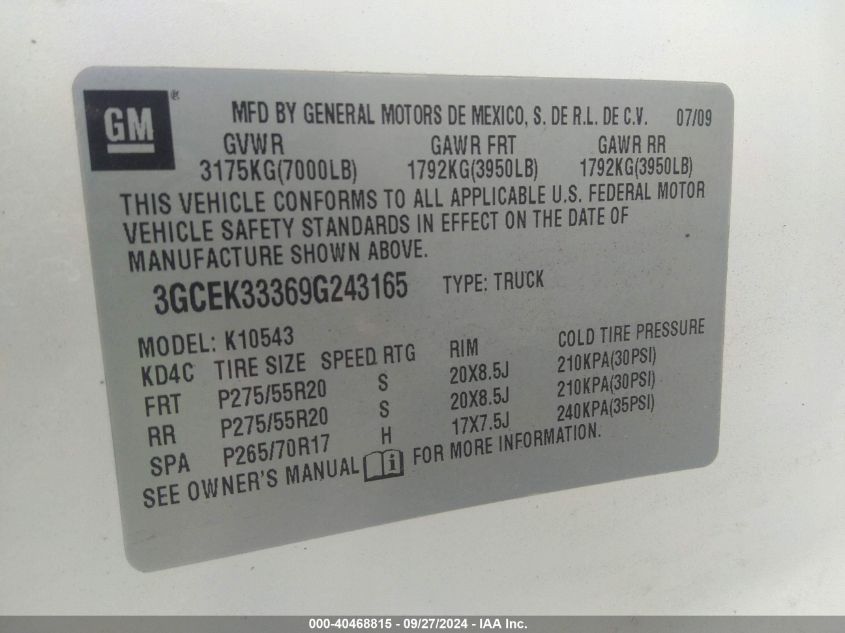 3GCEK33369G243165 2009 Chevrolet Silverado 1500 Ltz