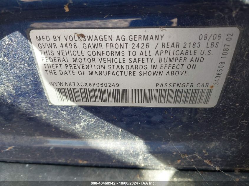 WVWAK73CX6P060249 2006 Volkswagen Passat 2.0T/2.0T Value