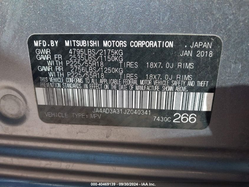 JA4AD3A31JZ040341 2018 Mitsubishi Outlander Se