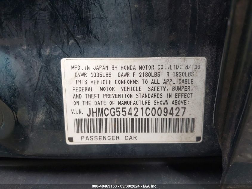 JHMCG55421C009427 2001 Honda Accord 2.3 Lx