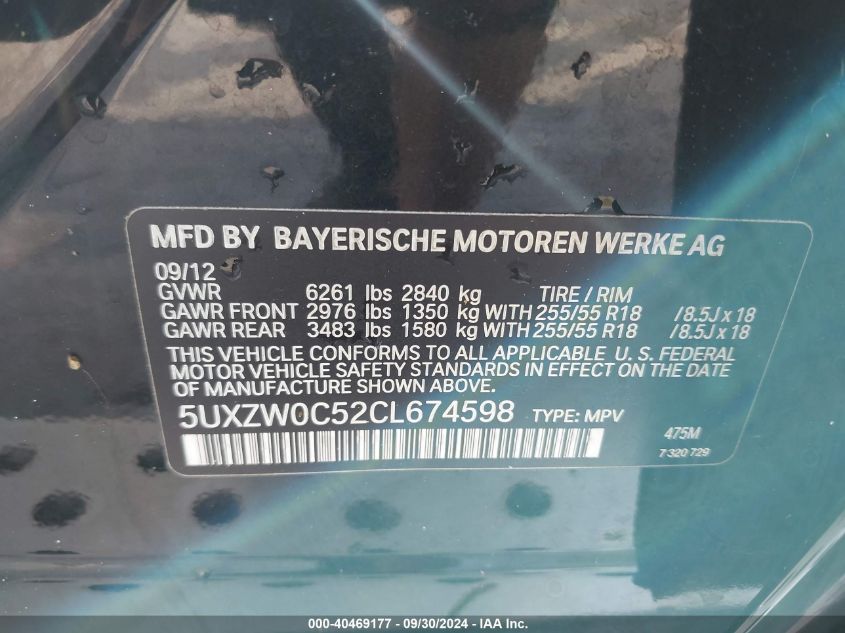 5UXZW0C52CL674598 2012 BMW X5 xDrive35D