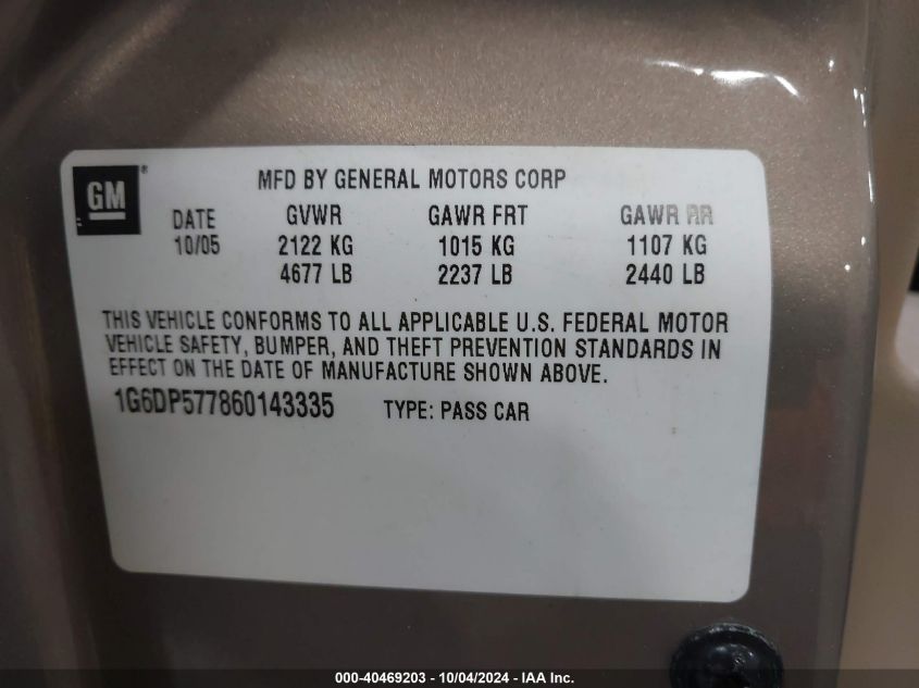 1G6DP577860143335 2006 Cadillac Cts Standard