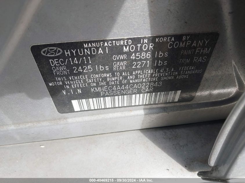 KMHEC4A44CA022843 2012 Hyundai Sonata Hybrid Hybrid