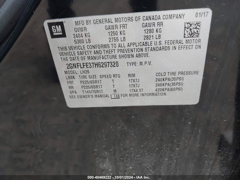 2GNFLFE37H6297320 2017 Chevrolet Equinox Lt