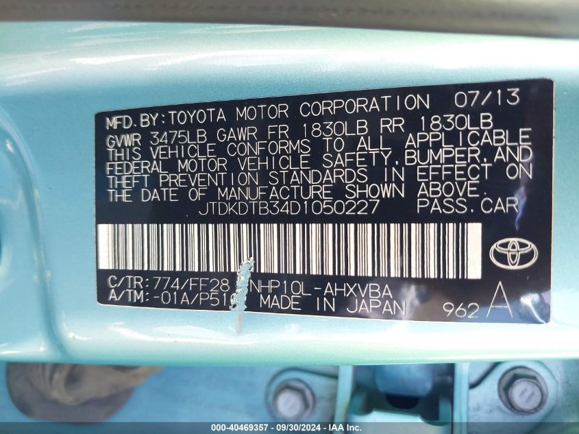 JTDKDTB34D1050227 2013 Toyota Prius C Two