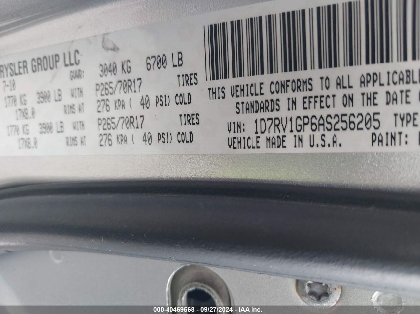 1D7RV1GP6AS256205 2010 Dodge Ram 1500 St