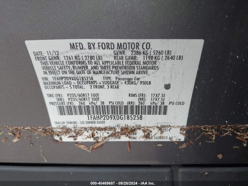 1FAHP2D9XDG185258 2013 Ford Taurus Se